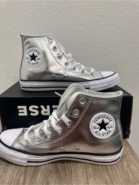 Converse Metallic Silver High Top Sneakers